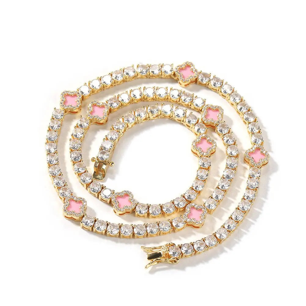 Hip-hop four-leaf clover diamond tennis chain necklace bracelet - Blade & Thread