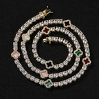 Hip-hop four-leaf clover diamond tennis chain necklace bracelet nowadaysfashion