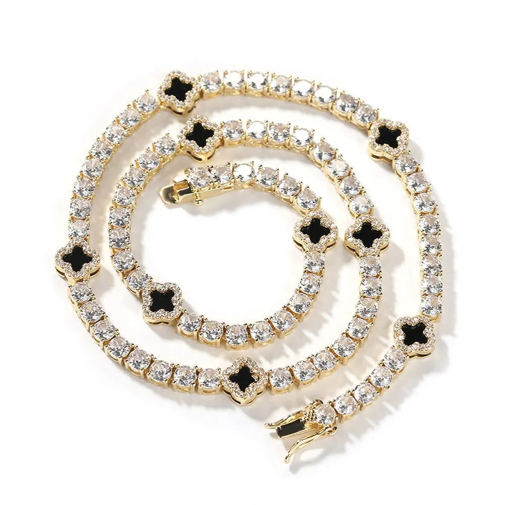 Hip-hop four-leaf clover diamond tennis chain necklace bracelet - Blade & Thread