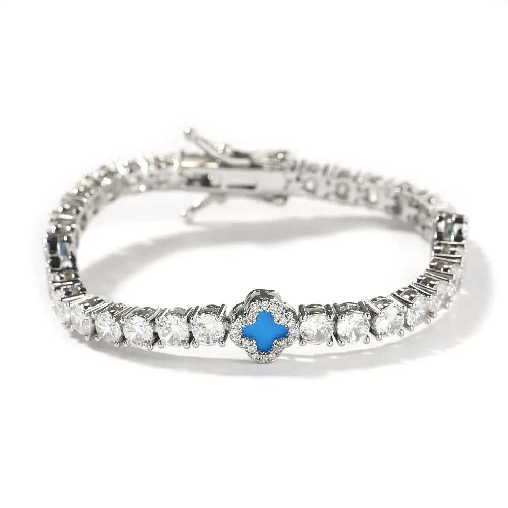 Hip-hop four-leaf clover diamond tennis chain necklace bracelet - Blade & Thread
