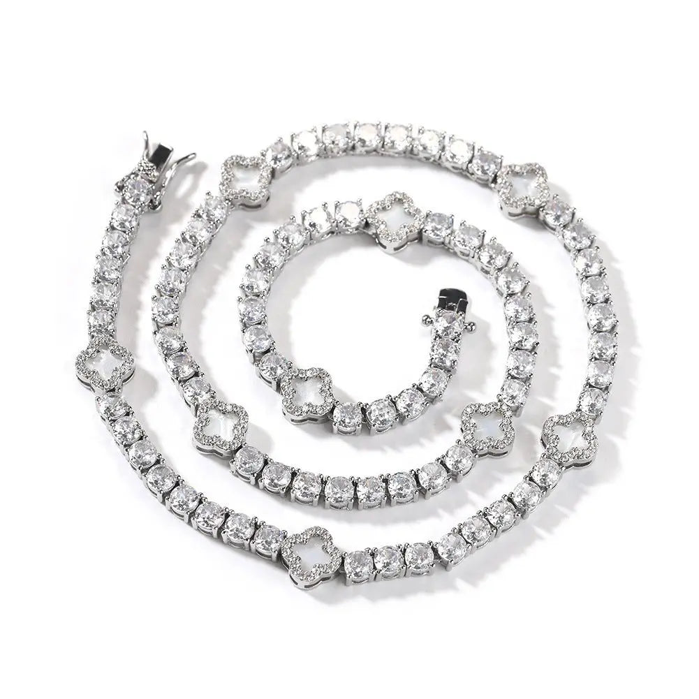 Hip-hop four-leaf clover diamond tennis chain necklace bracelet - Blade & Thread