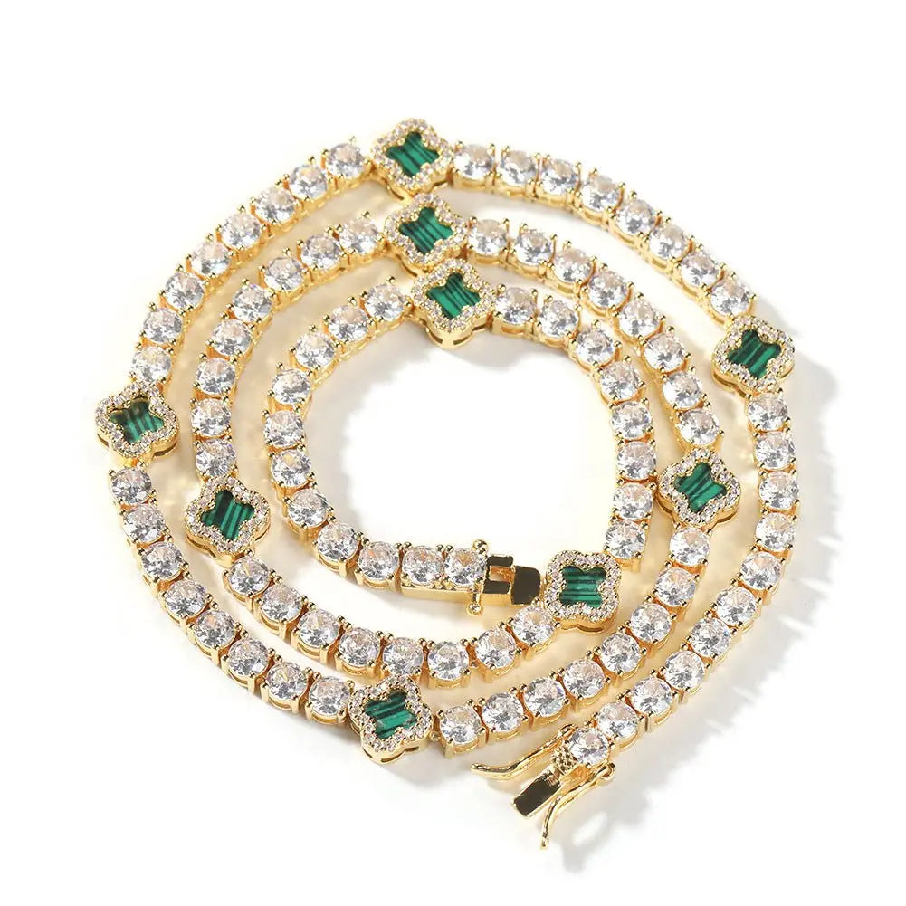 Hip-hop four-leaf clover diamond tennis chain necklace bracelet - Blade & Thread