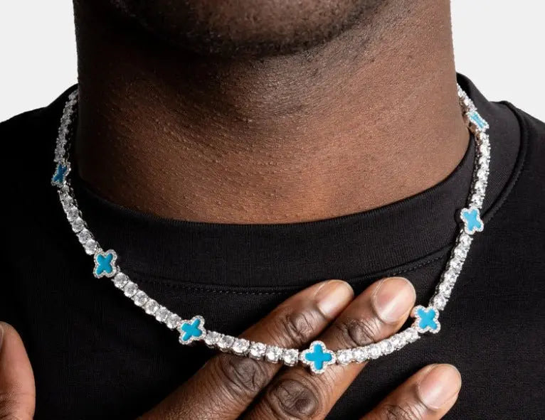 Hip-hop four-leaf clover diamond tennis chain necklace bracelet nowadaysfashion