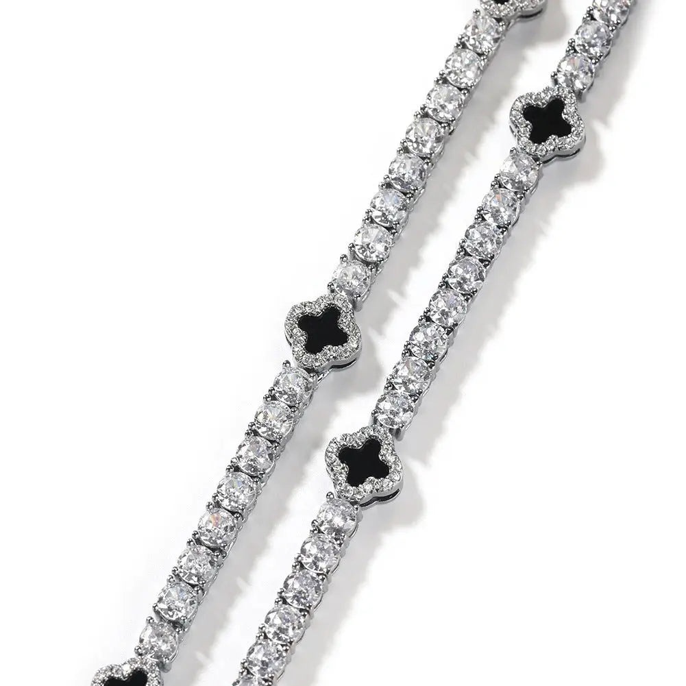 Hip-hop four-leaf clover diamond tennis chain necklace bracelet - Blade & Thread