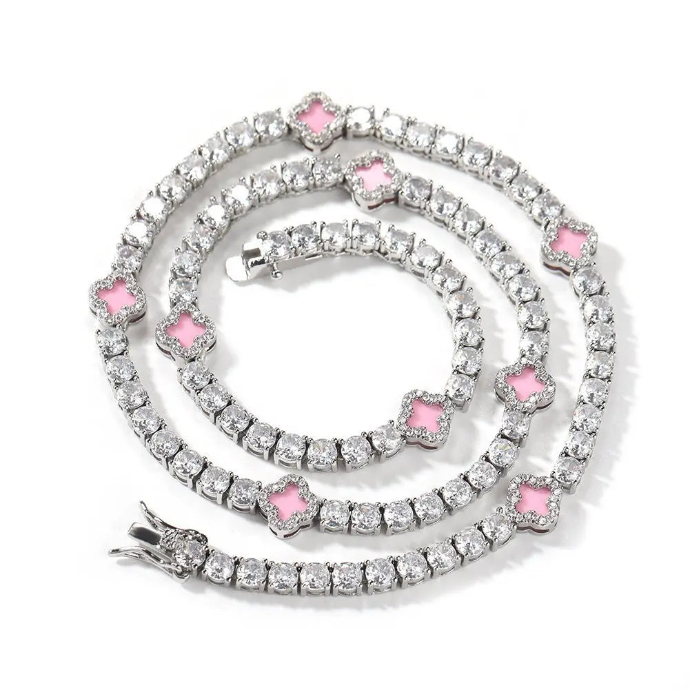 Hip-hop four-leaf clover diamond tennis chain necklace bracelet - Blade & Thread