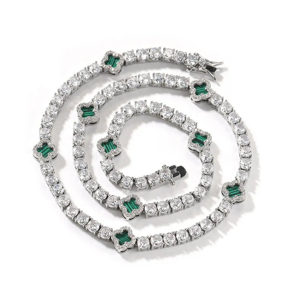 Hip-hop four-leaf clover diamond tennis chain necklace bracelet - Blade & Thread