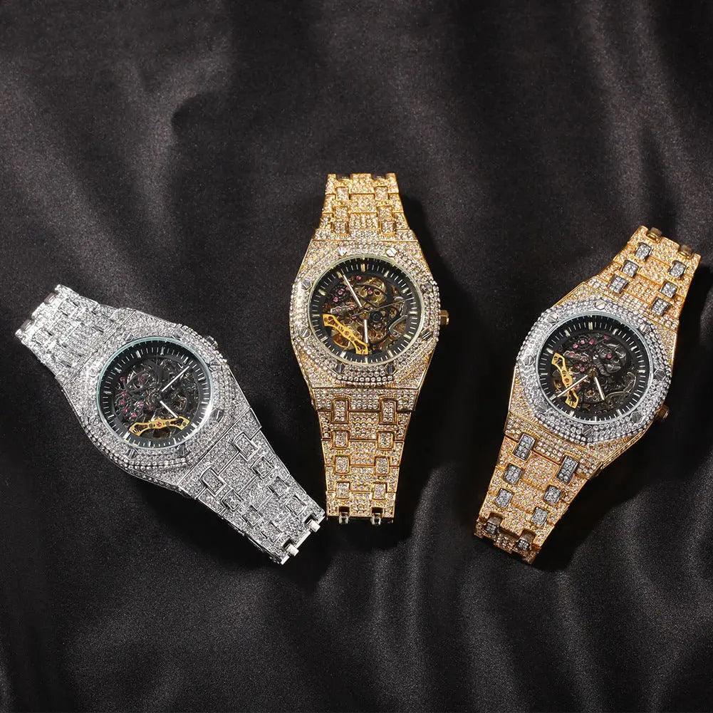 Hip Hop Full Diamond Hollow Case Mechanical Watch nowadaysfashion