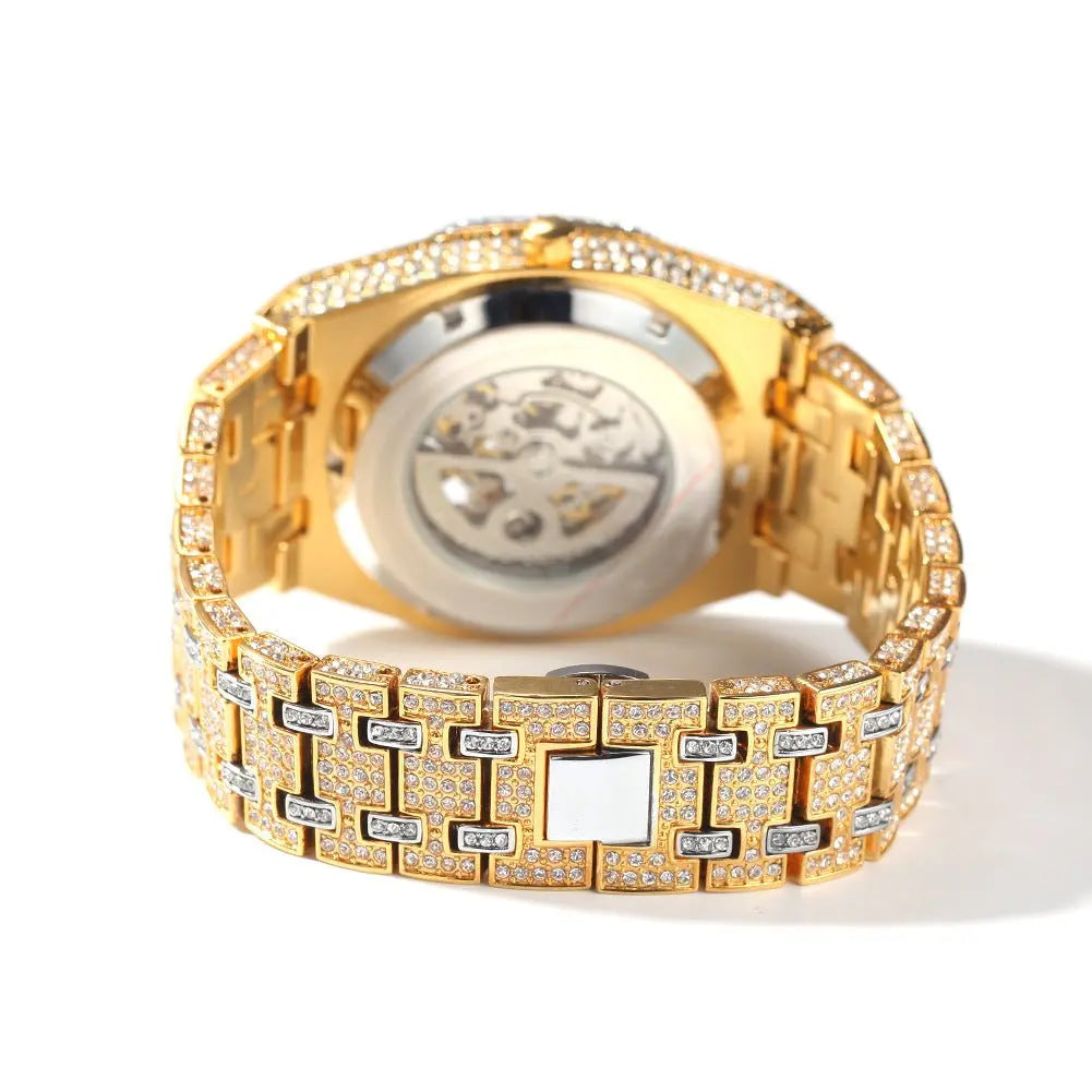 Hip Hop Full Diamond Hollow Case Mechanical Watch - Blade & Thread