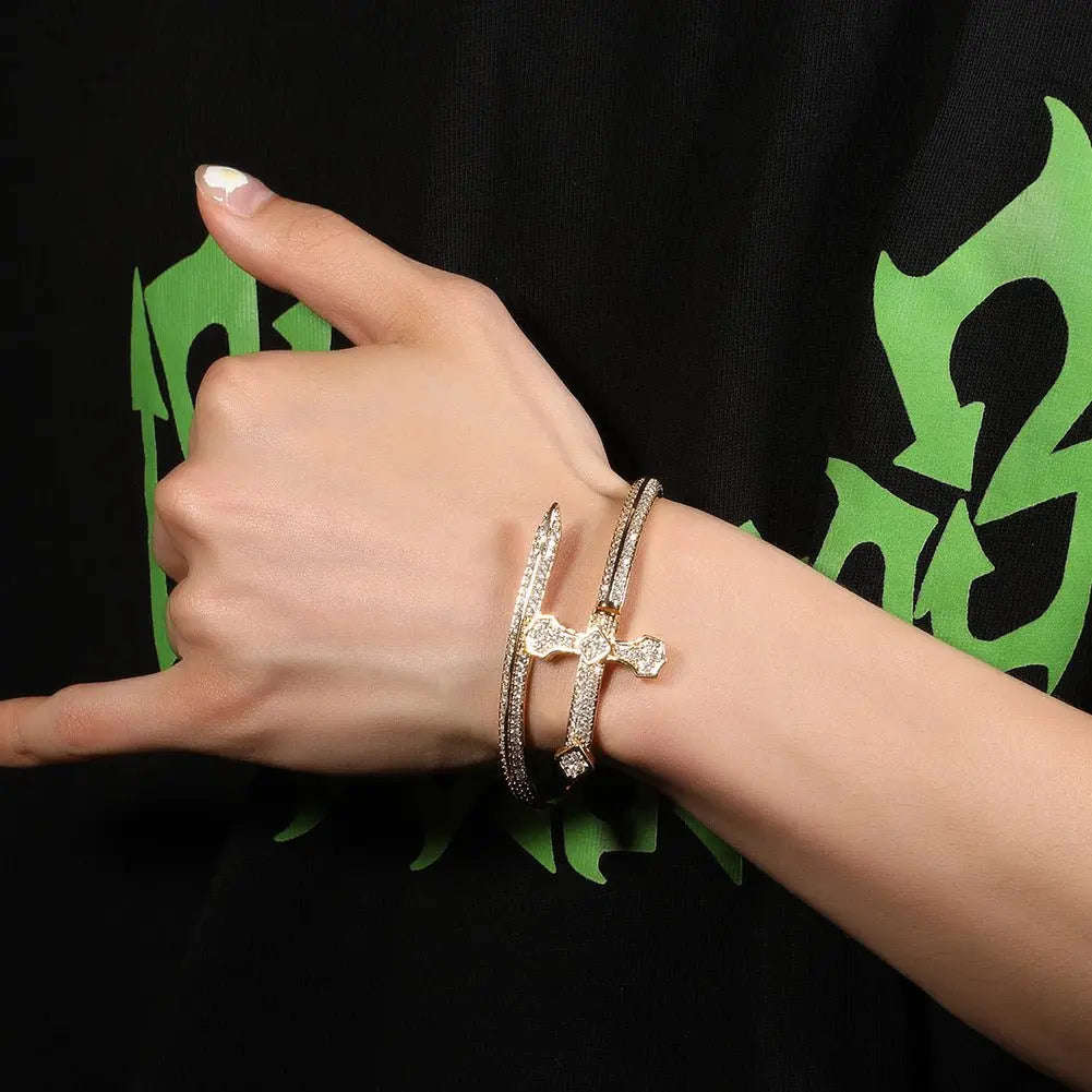 Hip-hop full-diamond justice sword bracelet inlaid with zircon - Blade & Thread