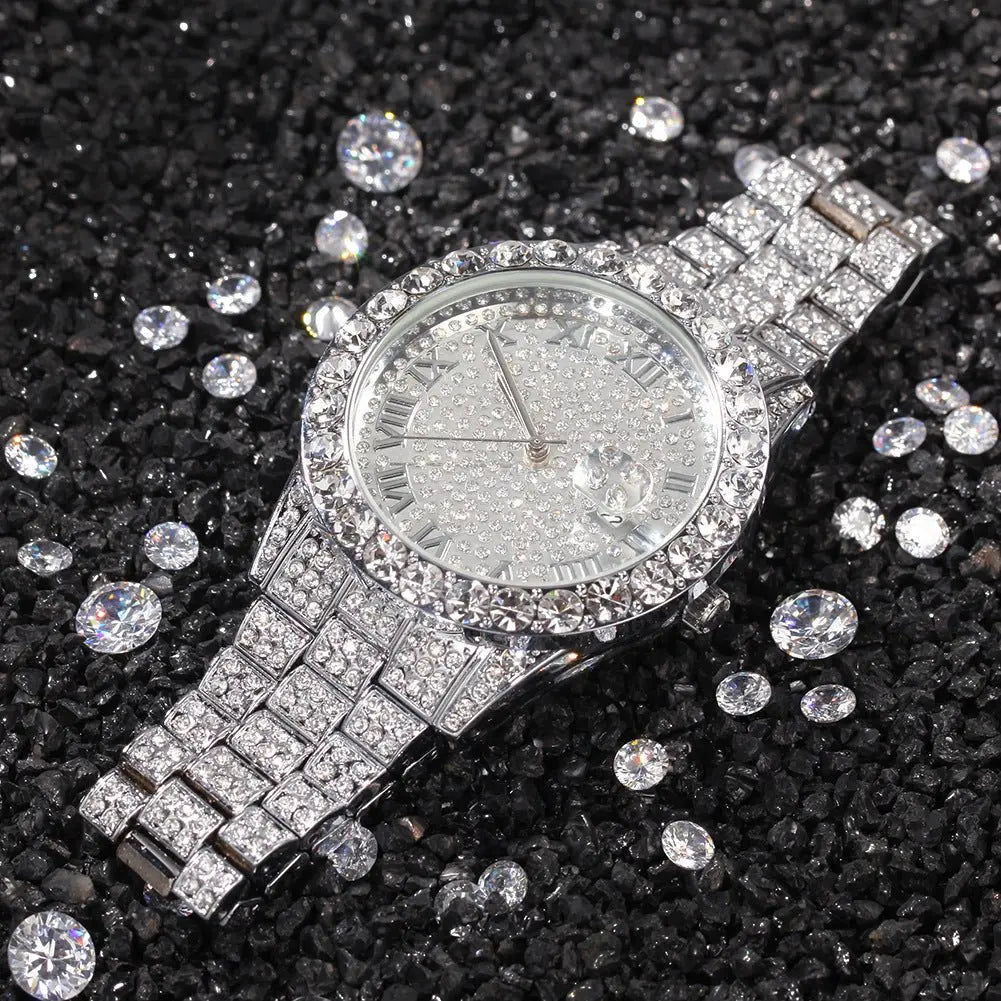 Hip-hop full-diamond waterproof quartz watches nowadaysfashion
