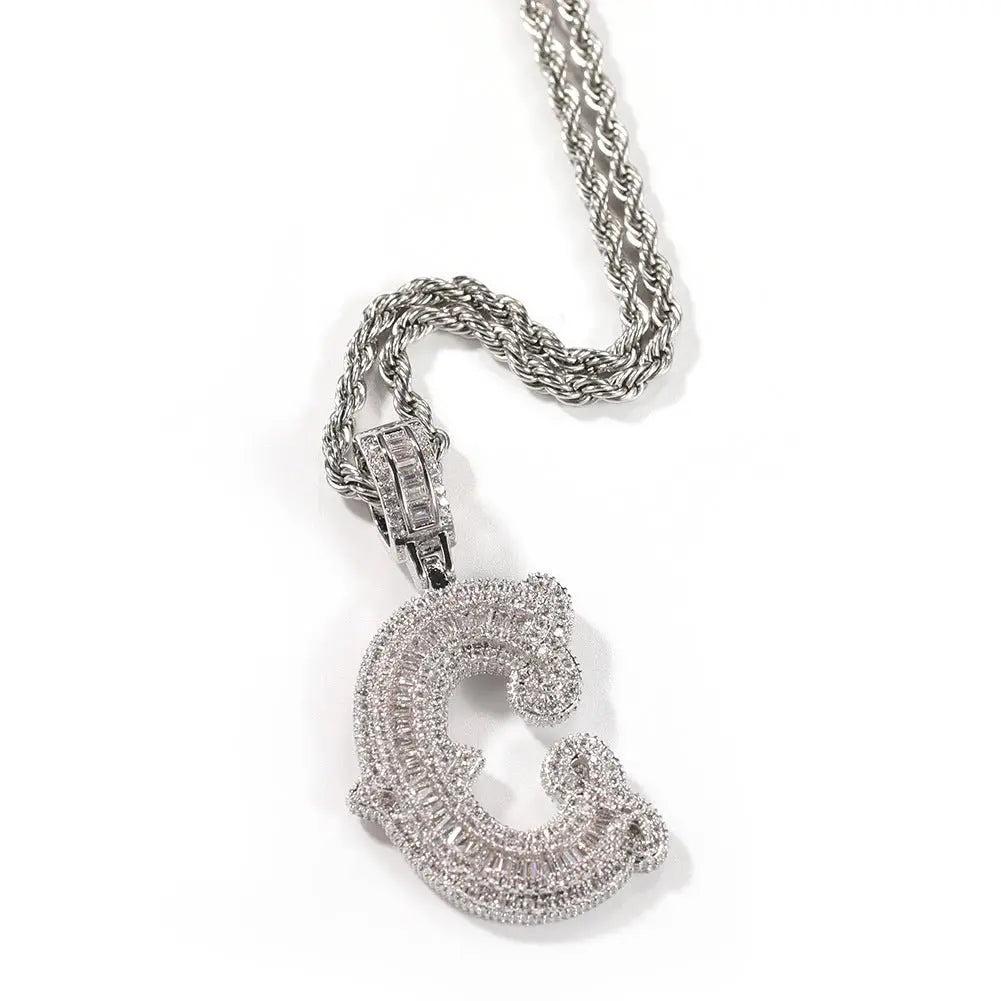 Hip-hop fully diamond-encrusted spiky rock sugar letter necklace - Blade & Thread