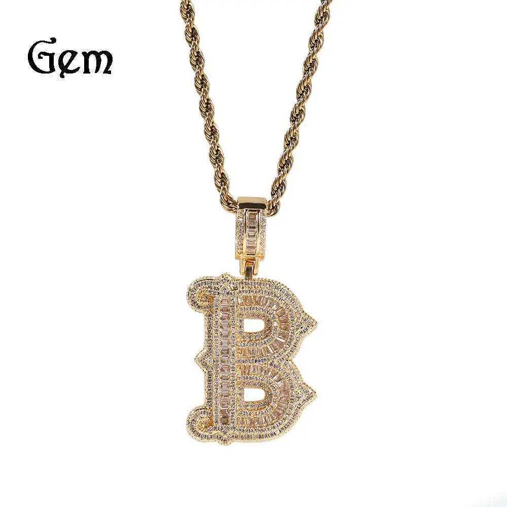 Hip-hop fully diamond-encrusted spiky rock sugar letter necklace nowadaysfashion