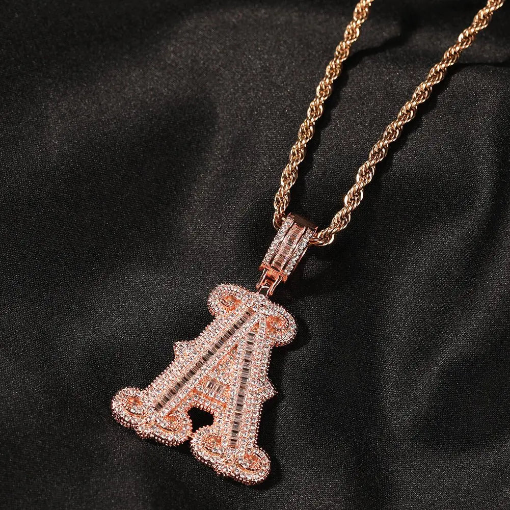 Hip-hop fully diamond-encrusted spiky rock sugar letter necklace - Blade & Thread