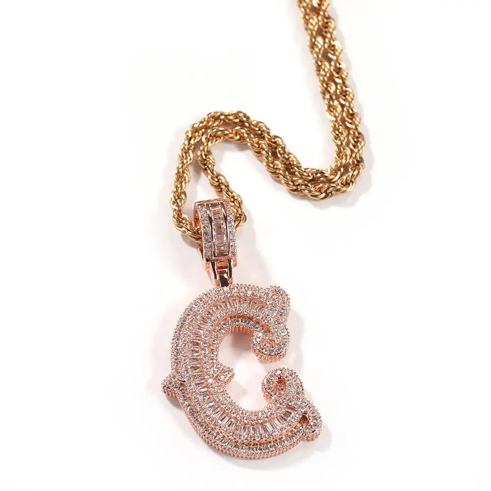 Hip-hop fully diamond-encrusted spiky rock sugar letter necklace - Blade & Thread