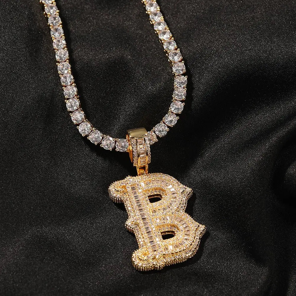Hip-hop fully diamond-encrusted spiky rock sugar letter necklace - Blade & Thread