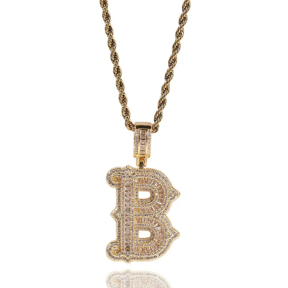 Hip-hop fully diamond-encrusted spiky rock sugar letter necklace - Blade & Thread