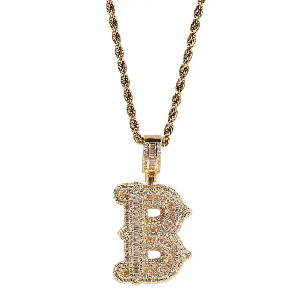 Hip-hop fully diamond-encrusted spiky rock sugar letter necklace - Blade & Thread