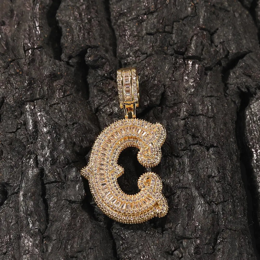 Hip-hop fully diamond-encrusted spiky rock sugar letter necklace - Blade & Thread