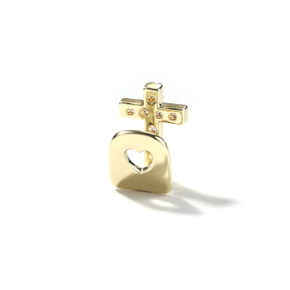 Hip-hop gold braces with zirconia cross Teeth Grillz nowadaysfashion