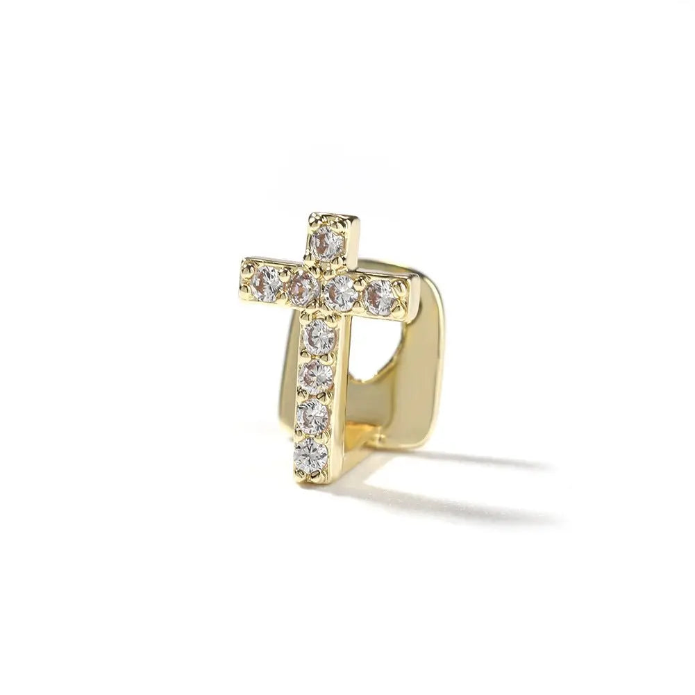 Hip-hop gold braces with zirconia cross Teeth Grillz nowadaysfashion