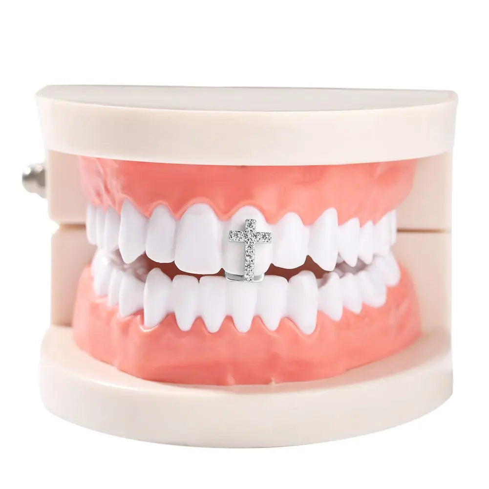 Hip-hop gold braces with zirconia cross Teeth Grillz nowadaysfashion