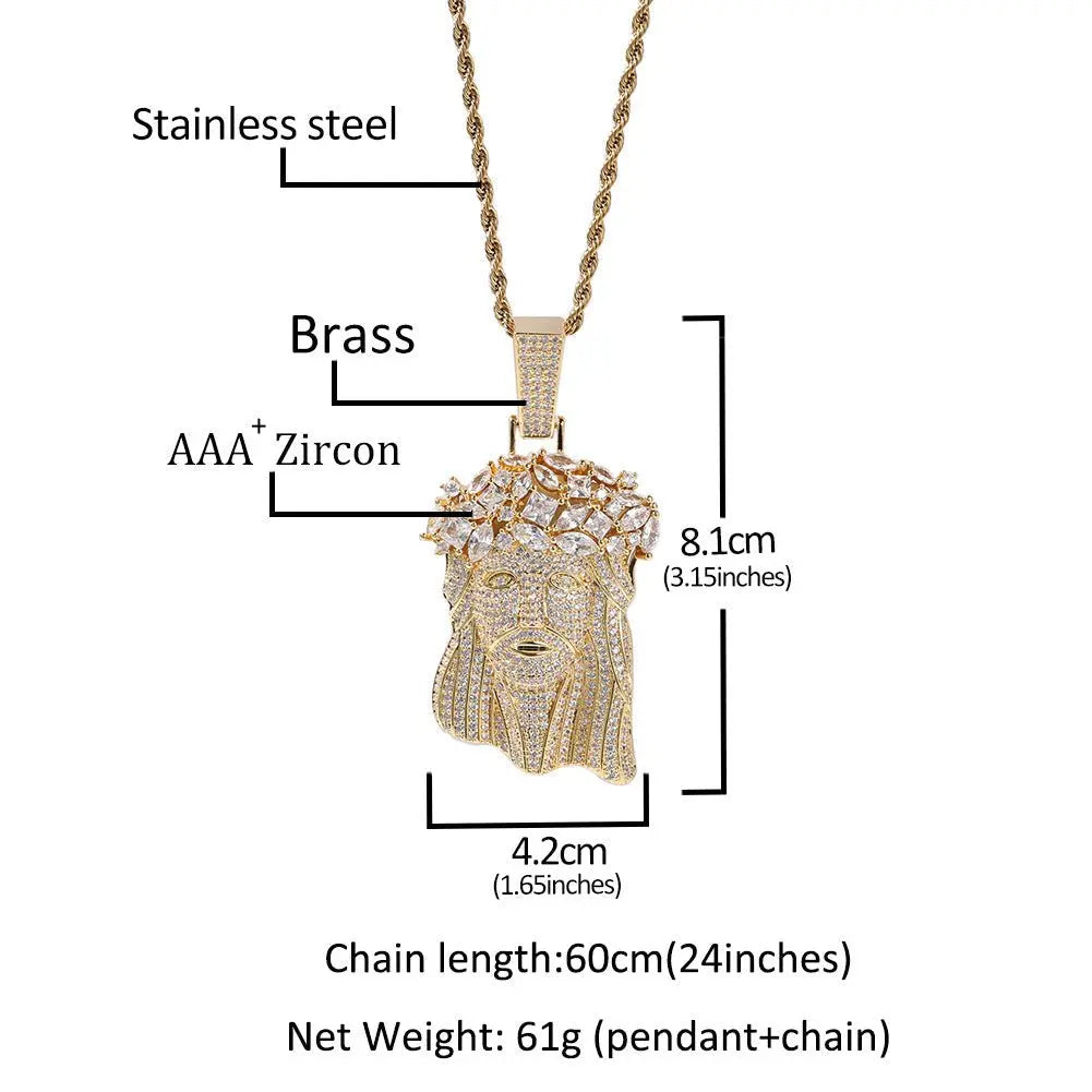 Hip Hop  Iced Out CZ Jesus Piece Pendant Necklace nowadaysfashion