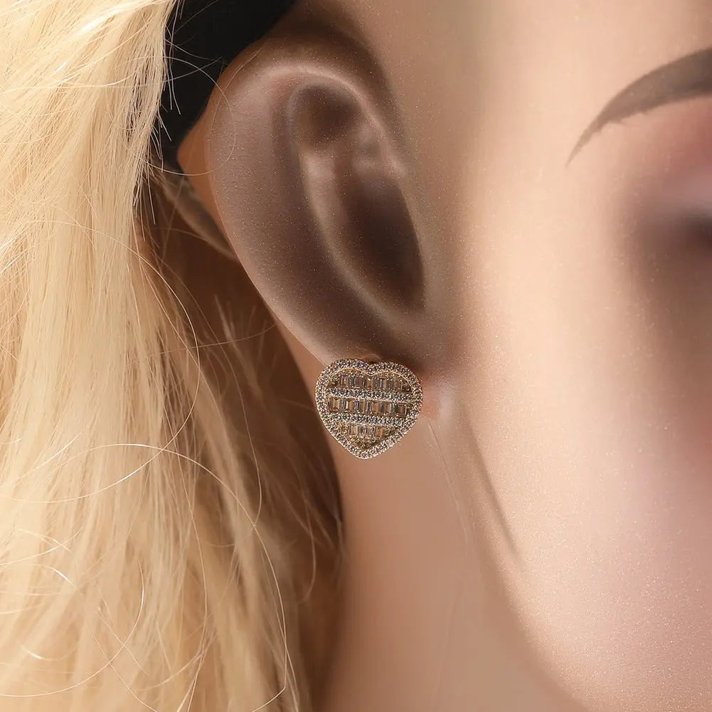 Hip-hop inlaid zircon heart-shaped earrings nowadaysfashion