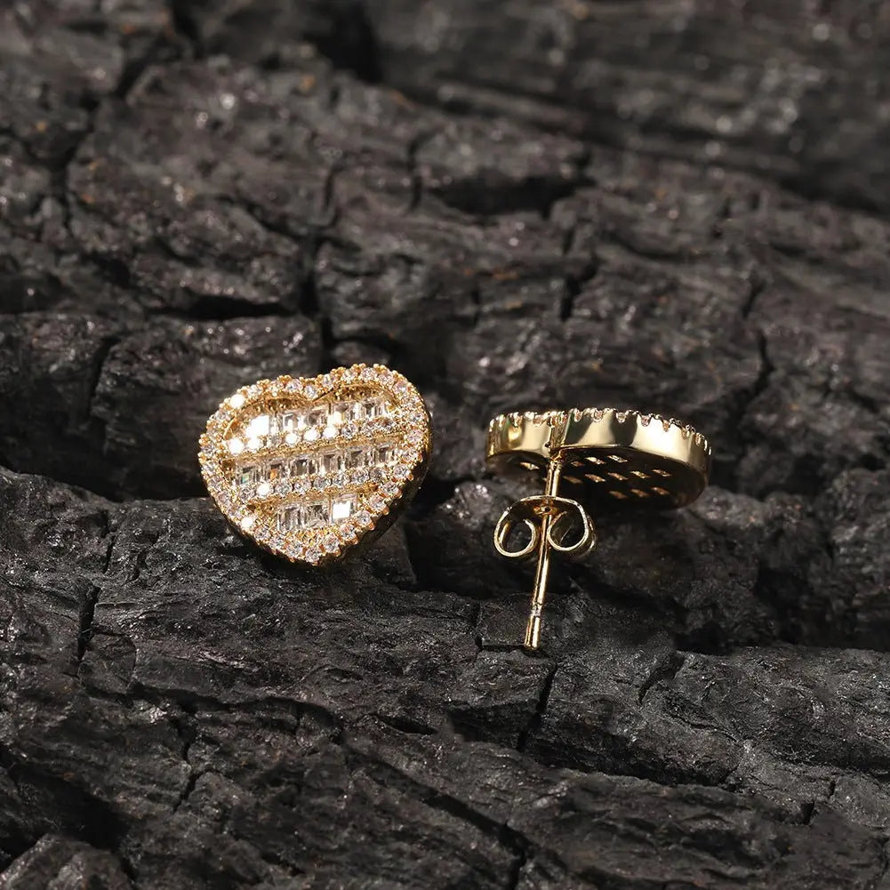 Hip-hop inlaid zircon heart-shaped earrings - Blade & Thread