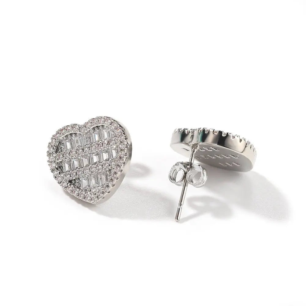 Hip-hop inlaid zircon heart-shaped earrings - Blade & Thread