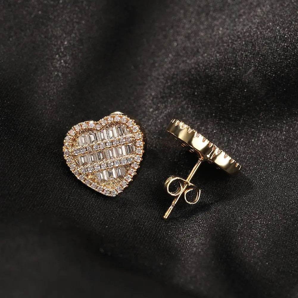 Hip-hop inlaid zircon heart-shaped earrings - Blade & Thread