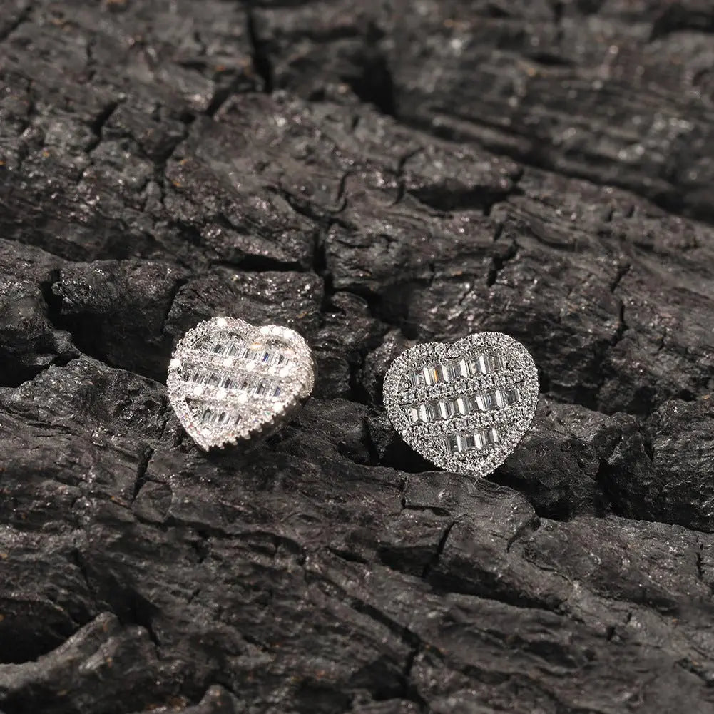 Hip-hop inlaid zircon heart-shaped earrings nowadaysfashion