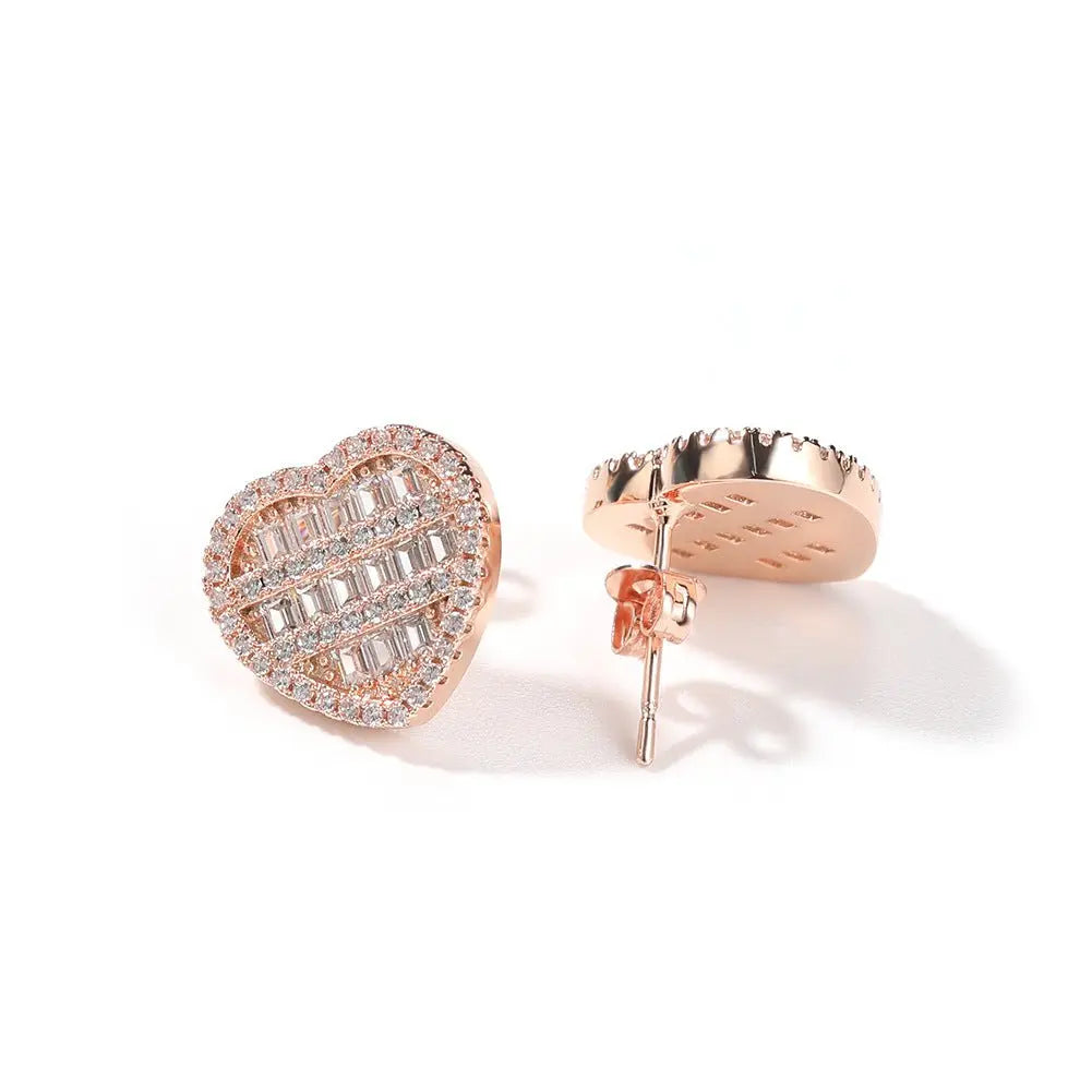 Hip-hop inlaid zircon heart-shaped earrings - Blade & Thread
