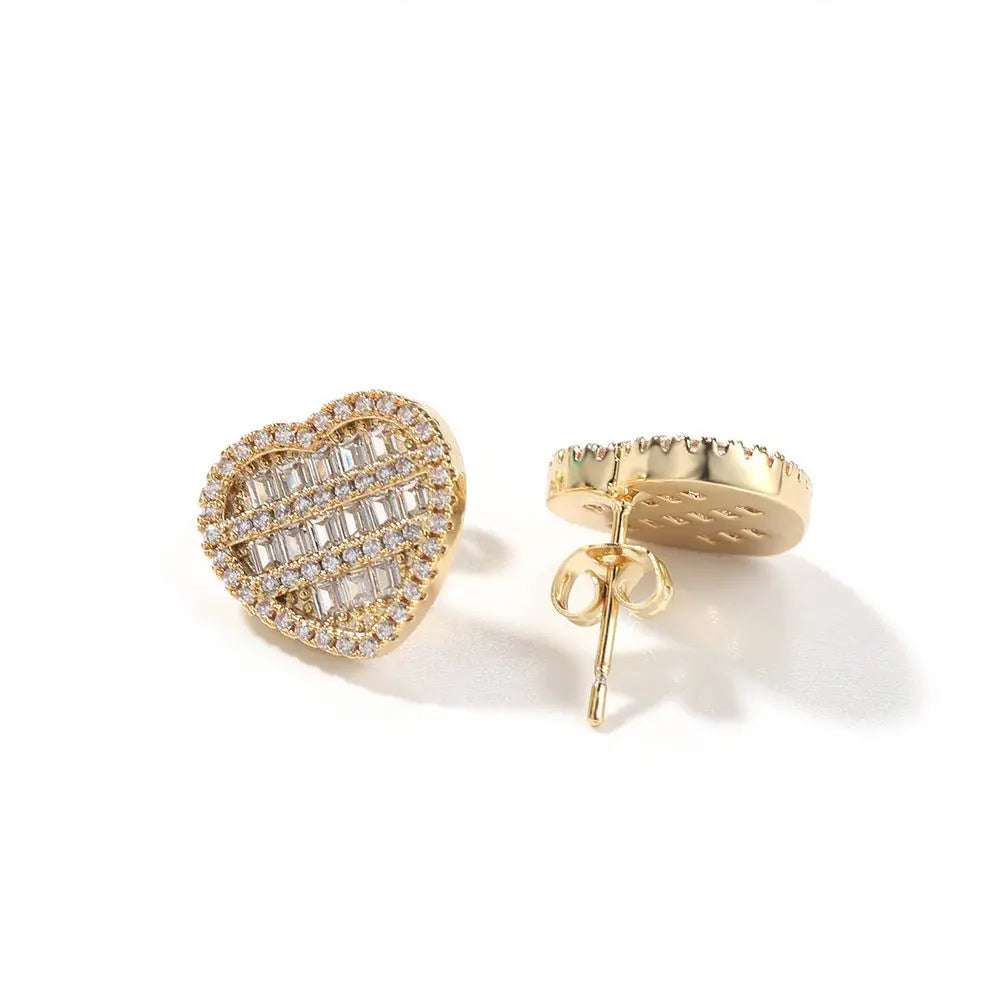 Hip-hop inlaid zircon heart-shaped earrings - Blade & Thread