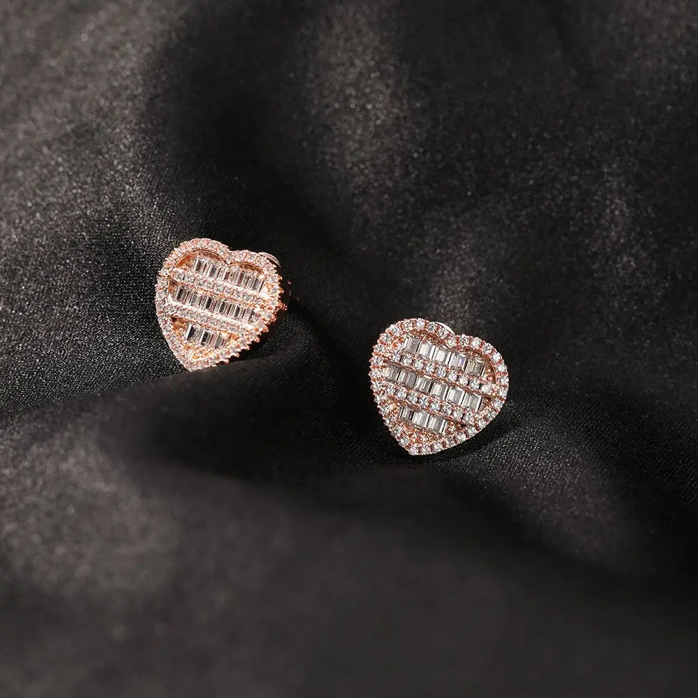Hip-hop inlaid zircon heart-shaped earrings - Blade & Thread