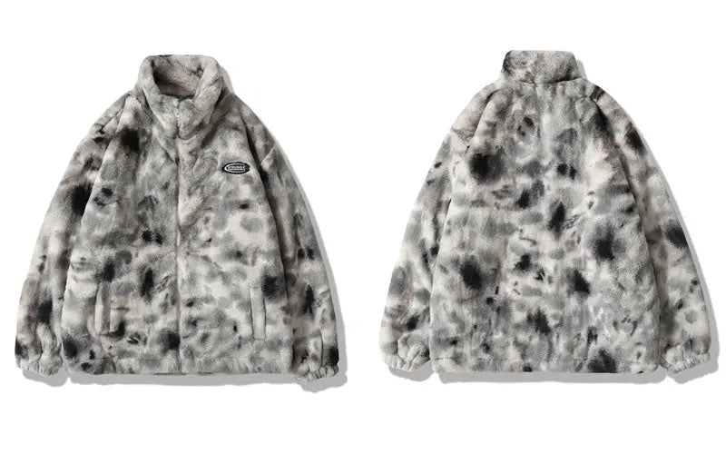 Hip Hop Jacket Streetwear Tie Dye Heart Fuzzy Jackets Warm Coats - Blade & Thread