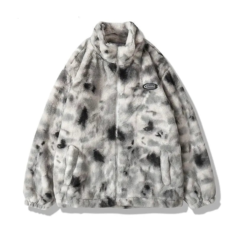 Hip Hop Jacket Streetwear Tie Dye Heart Fuzzy Jackets Warm Coats nowadaysfashion