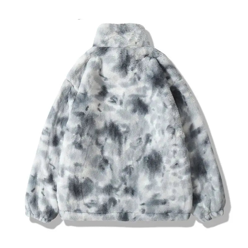 Hip Hop Jacket Streetwear Tie Dye Heart Fuzzy Jackets Warm Coats nowadaysfashion