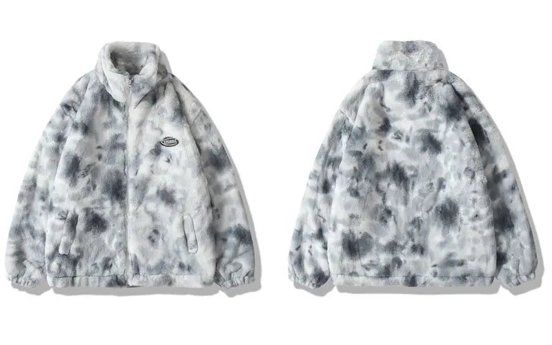 Hip Hop Jacket Streetwear Tie Dye Heart Fuzzy Jackets Warm Coats nowadaysfashion