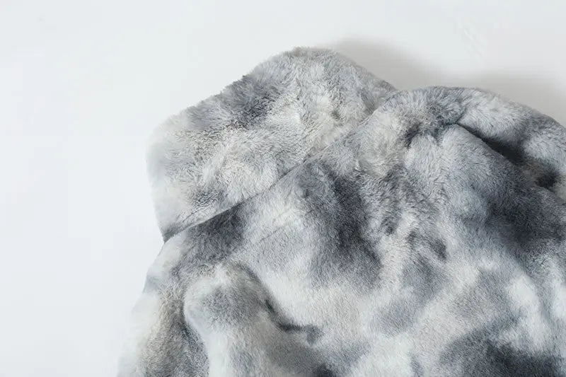 Hip Hop Jacket Streetwear Tie Dye Heart Fuzzy Jackets Warm Coats - Blade & Thread