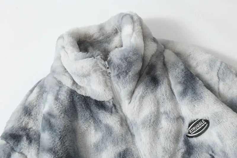 Hip Hop Jacket Streetwear Tie Dye Heart Fuzzy Jackets Warm Coats nowadaysfashion