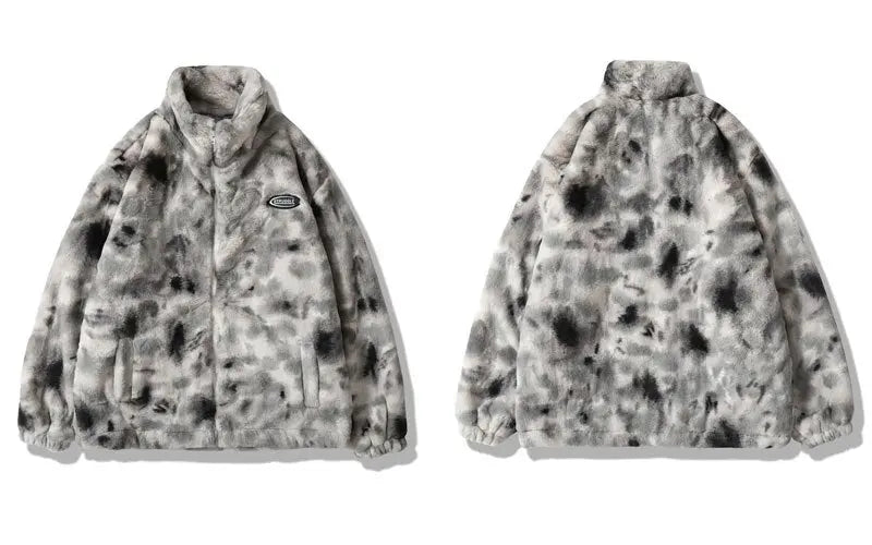 Hip Hop Jacket Streetwear Tie Dye Heart Fuzzy Jackets Warm Coats nowadaysfashion