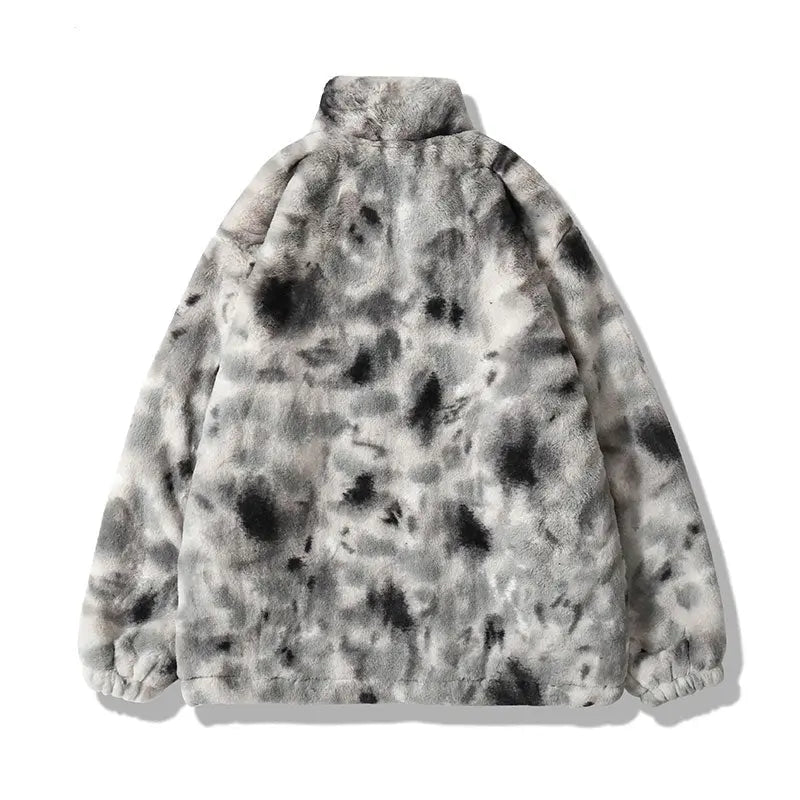Hip Hop Jacket Streetwear Tie Dye Heart Fuzzy Jackets Warm Coats - Blade & Thread