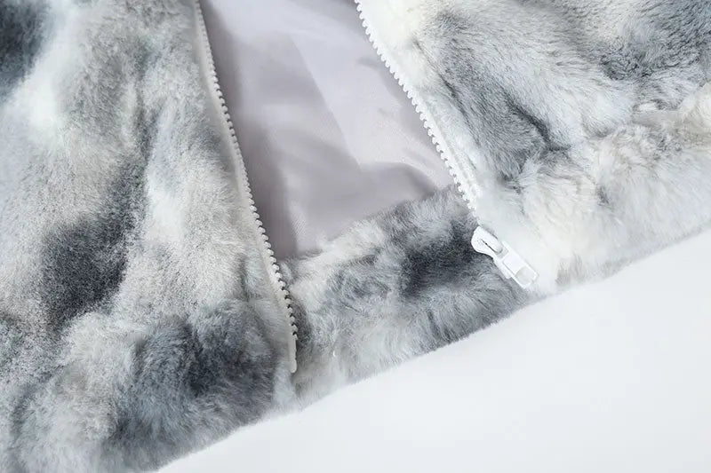 Hip Hop Jacket Streetwear Tie Dye Heart Fuzzy Jackets Warm Coats - Blade & Thread