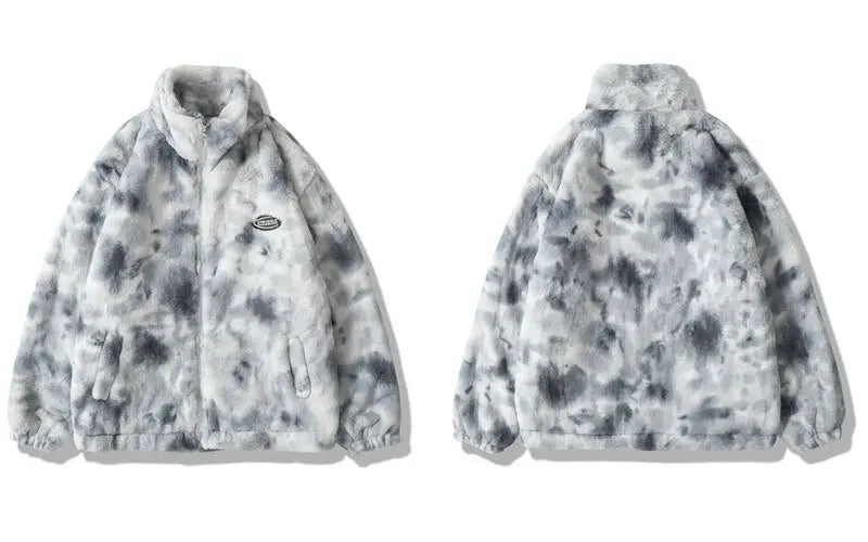 Hip Hop Jacket Streetwear Tie Dye Heart Fuzzy Jackets Warm Coats - Blade & Thread