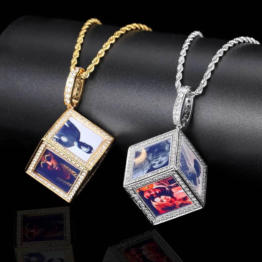 Hip Hop Jewelry Cube Memory Photo Pendant Frame Necklace - Blade & Thread