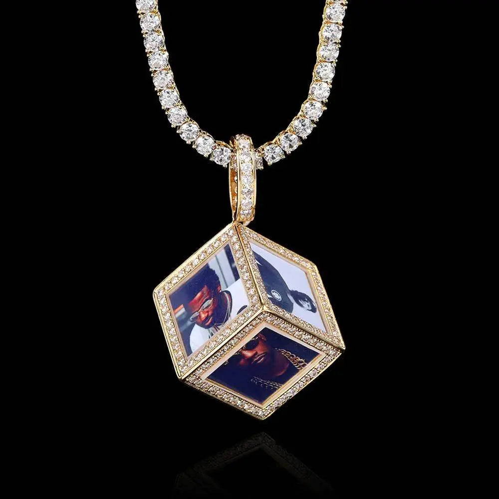 Hip Hop Jewelry Cube Memory Photo Pendant Frame Necklace - Blade & Thread