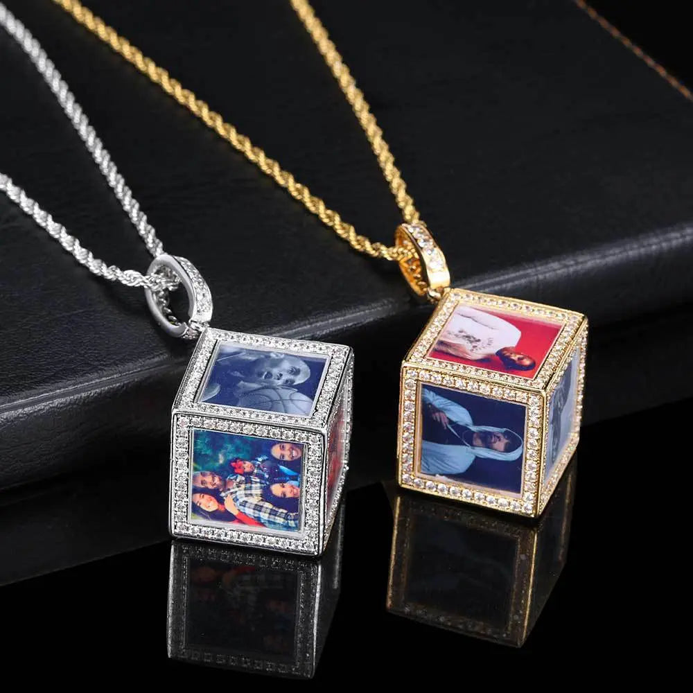 Hip Hop Jewelry Cube Memory Photo Pendant Frame Necklace - Blade & Thread