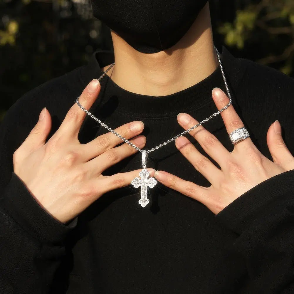 Hip-hop large diamond-encrusted cloud cross pendant - Blade & Thread