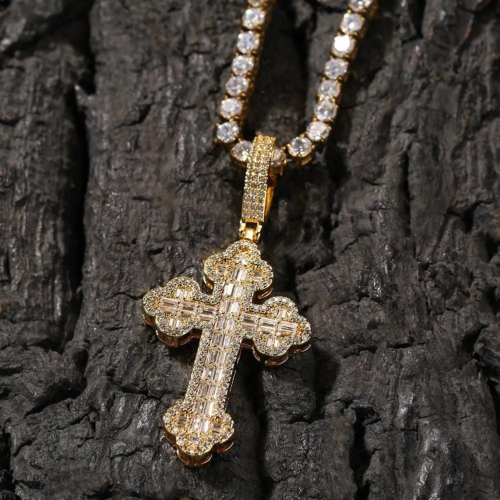 Hip-hop large diamond-encrusted cloud cross pendant - Blade & Thread