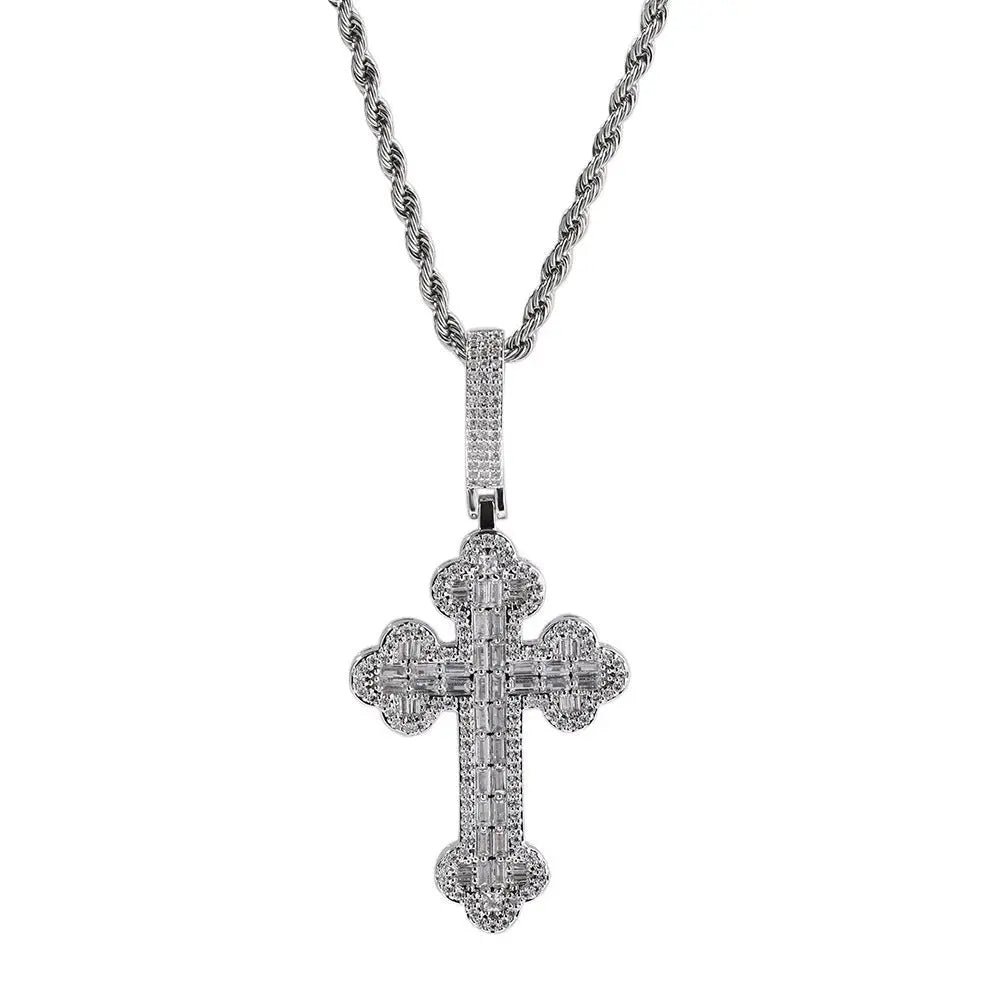 Hip-hop large diamond-encrusted cloud cross pendant - Blade & Thread